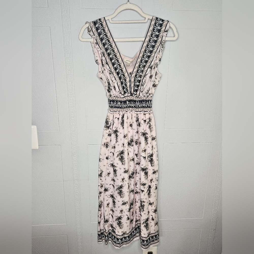 Max Studio Black White Floral Ruffle Strap Sleeveless Maxi Dress XS NWOT